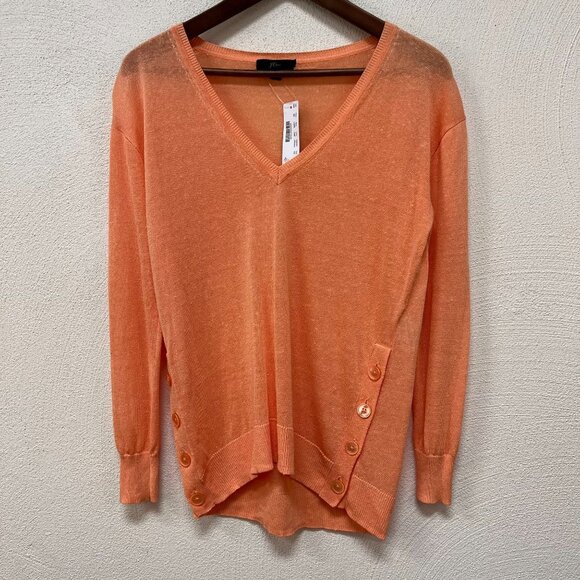 NWT J. Crew Women's V-Neck Linen Sweater with Side Buttons Melon Orange Size XS - Picture 1 of 7